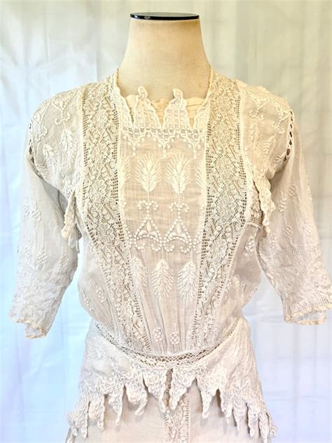 Antique Edwardian Dress 1900s White Cotton Batiste Cr Gem