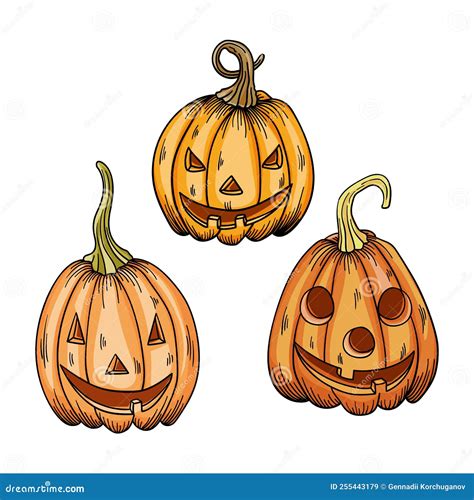 Pumpkin Set Pumpkin On White Background Orange Pumpkin With Smile For Your Design For The