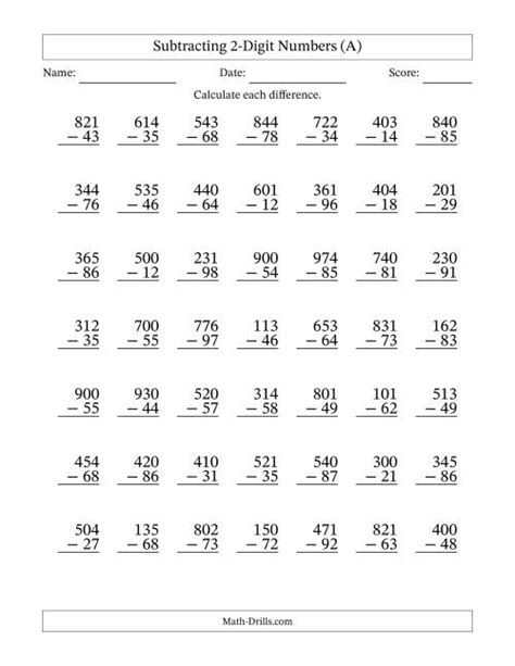 Subtracting 2 Digit Numbers With All Regrouping A