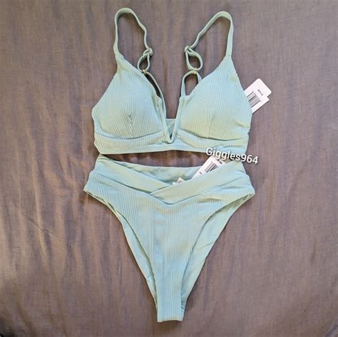 L Space Swim Lspace Siren Court Bikini Set Pool Blue Ribbed Poshmark