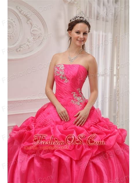 Popular Hot Pink Quinceanera Dress Strapless Organza And Taffeta Ruch And Beading Ball Gown 155 59