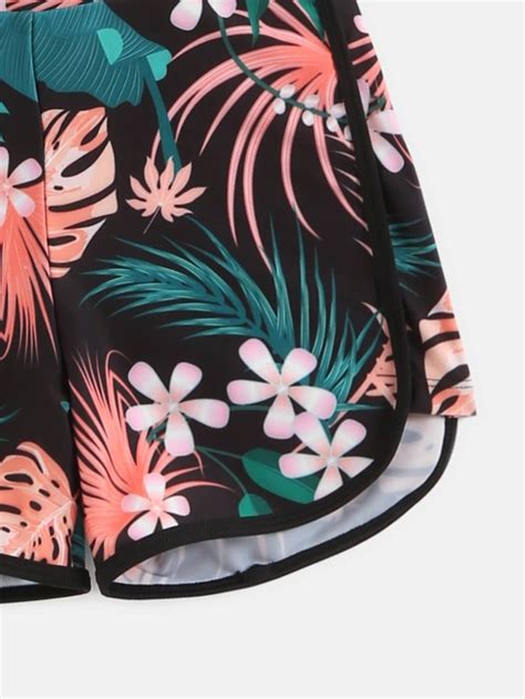 Girls Tropical Print High Neck Shorts Bikini Swimsuit SHEIN USA