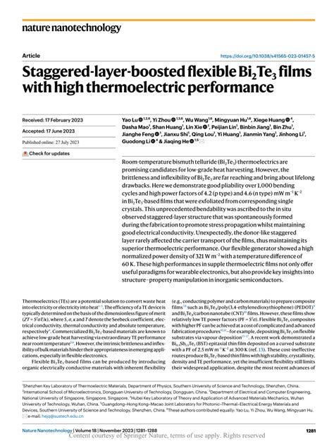 Staggered Layer Boosted Flexible Bi2Te3 Films With High Thermoelectric