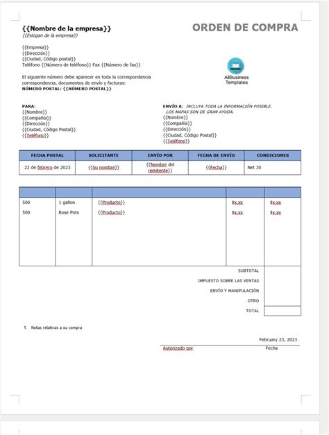 Plantilla Premium Formato De Ordenes De Compra O Recibo De Orden De