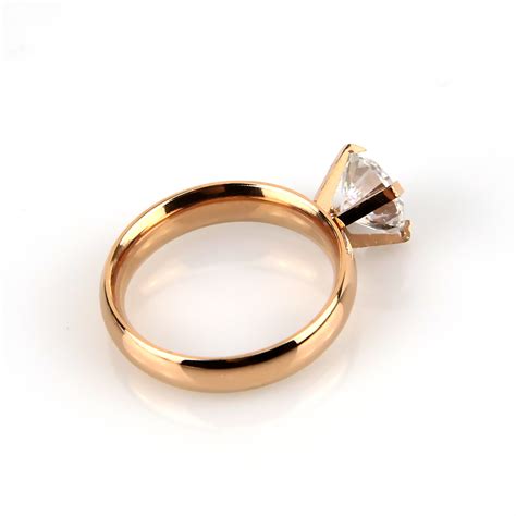 Bague Femme Acier Solitaire Serti Oxyde De Zirconium Bgsf Dor Rose