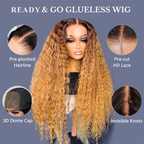 Ombre Honey Blonde Loose Deep Wave HD Lace Wig With Dark Roots Wiggins Hair Wiggins Hair