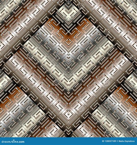 Geometric Modern 3d Greek Key Meander Seamless Pattern Tribal E Stock