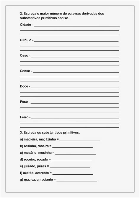 Atividade Com Substantivos Primitivos E Derivados