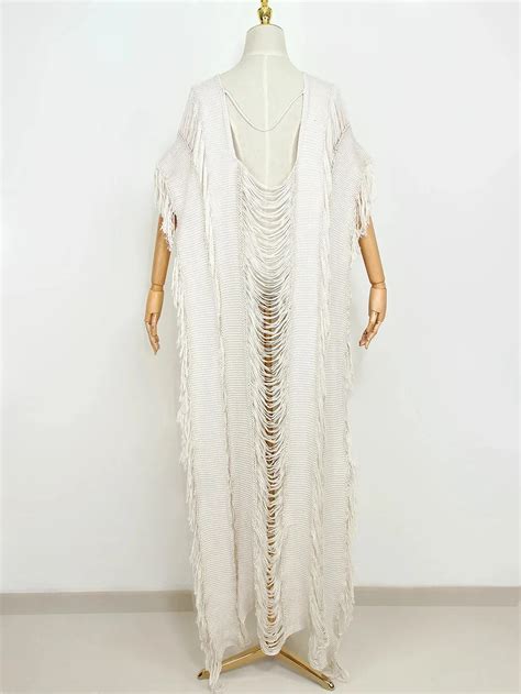 Crochet Tunic Bikini Cover Up With Tassel Detail Sexy Hollow Out Mini Dress For Women