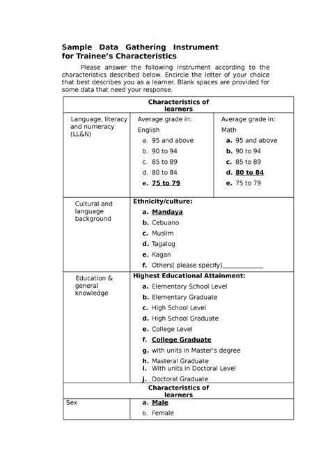 1 Task 1 Sample Data Gathering Instrument For Trainee 3 Sample Data