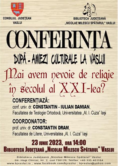 Conferință la Biblioteca Județeană pe o temă complexă și cu un invitat