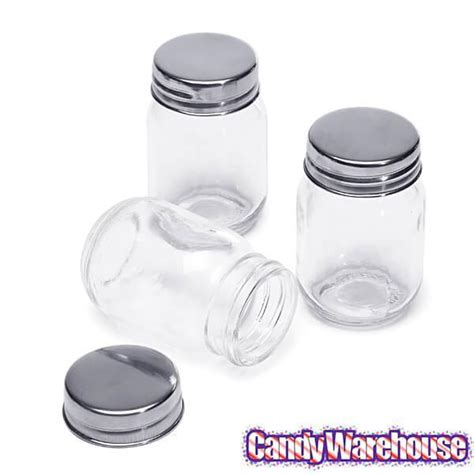 Mini Glass Favor Jars 2 75 Ounce Mason Jar With Silver Top 12 Piece Set Candy Warehouse