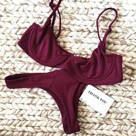 Sexy Pure Wine Red Gather Type Half A Cup Two Piece Bikini On Luulla