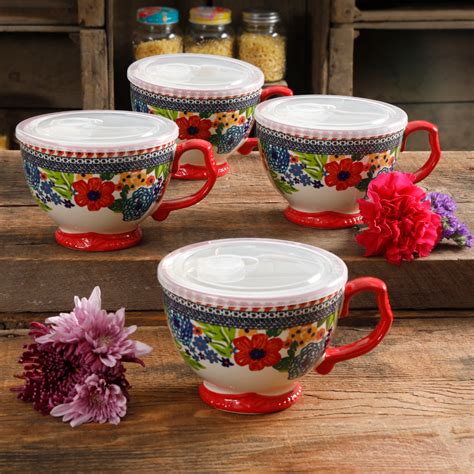 The Pioneer Woman Dazzling Dahlias 4 Piece Mug Set Pioneer Woman Kitchen