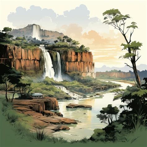 Premium Vector | Watercolor Vector Iguazu Falls On White Background styl