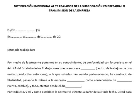 Descarga la Carta Modelo subrogación de trabajadores de una empresa a