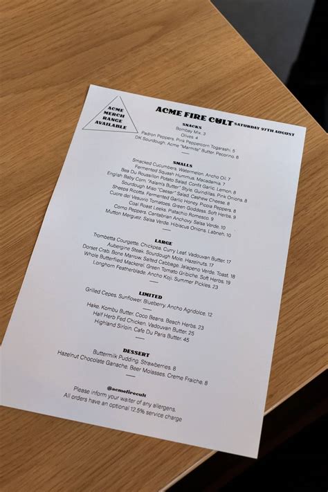 Menu At Acme Fire Cult Restaurant London Abbot St