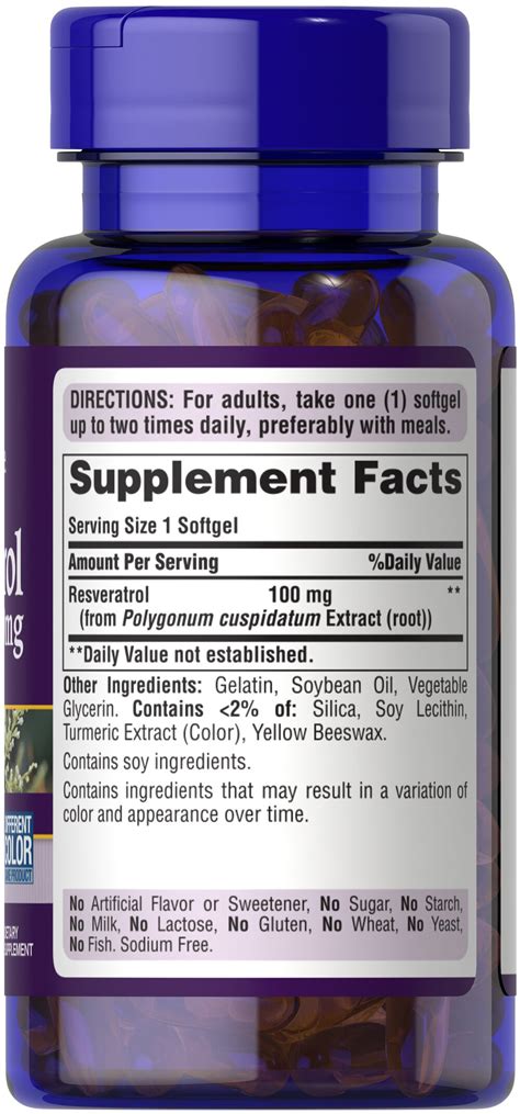 Resveratrol 100 Mg 120 Rapid Release Softgels 18058 Puritan S Pride