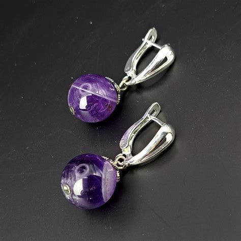 Серьги из натурального камня аметист. Магазин украшений Украина