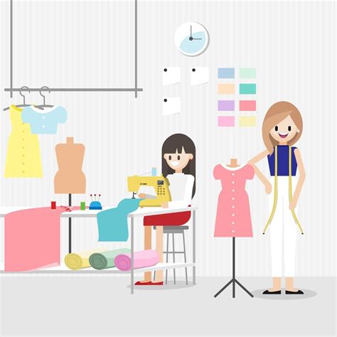 Cartoon Character With Fashion Designer Job In Fashion Or Sewing Studio