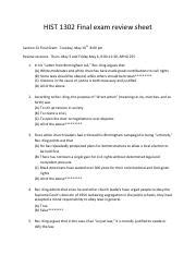 FINAL REVIEW ANSWERS Pdf HIST 1302 Final Exam Review Sheet Section 22