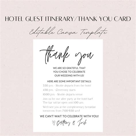 Minimalist Wedding Hotel Guest Itinerary/thank You Card Template