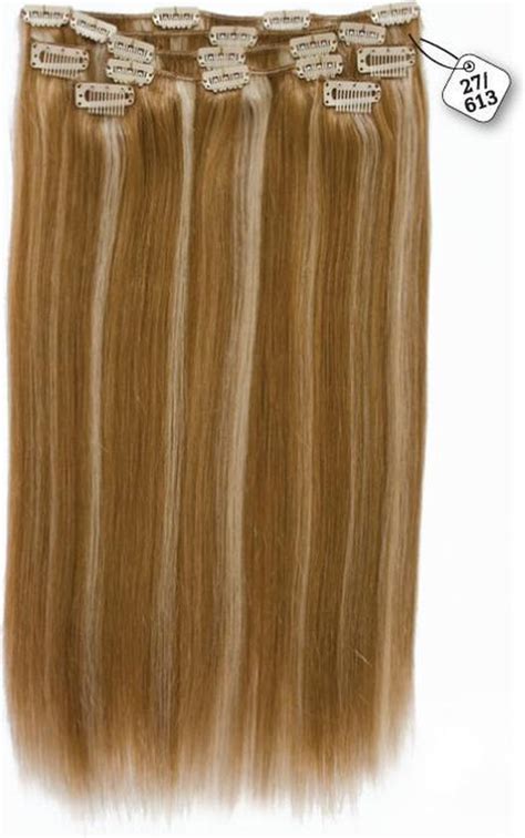 Clip In Extensions 100 Human Hair Straight 22 Inch Kleur 27 613 Dark Blonde Bol