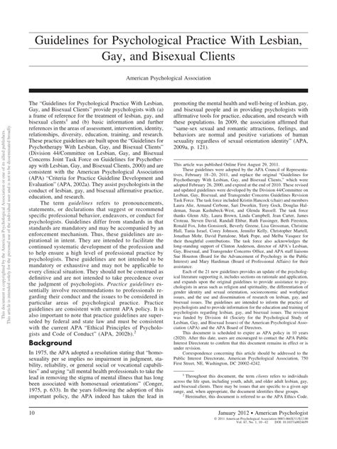 Pdf Guidelines For Psychological Practice With Lesbian Gay And Bisexual Clients