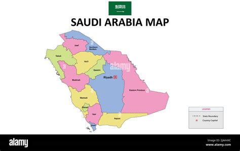 Saudi Arabia Map Saudi Arabia Map With Color Background And All States