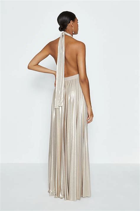 Halterneck Metallic Pleated Maxi Dress Atelier Yuwa Ciao Jp