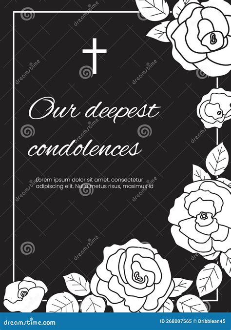 Condolence Vector Cards Template Set. Funeral Frame With Rose On Black ...