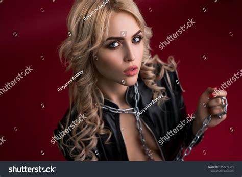 Sexy Blonde Black Leather Jacket Portrait Stock Photo Edit Now 1352779463