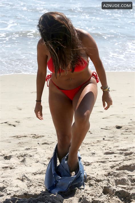 Liana Mendoza Sexy In A Bright Red Bikini While Cooling Off Santa Monica AZNude