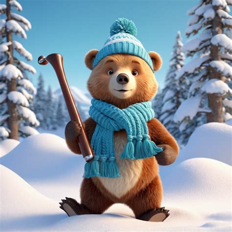 Bear In Snowy Wonderland Plays Pipe Stable Diffusion Online
