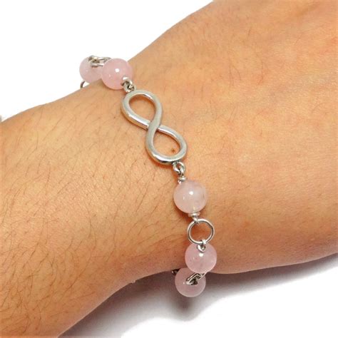 Pulsera Infinito Cuarzo Rosa y plata 1ª ley