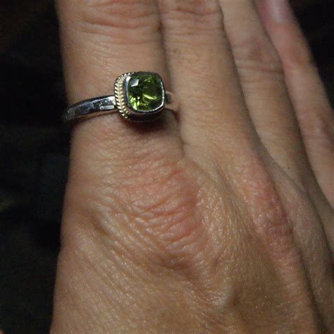 Cushion Cut Peridot Ring in Sterling Silver and 14k Gold Green | Etsy