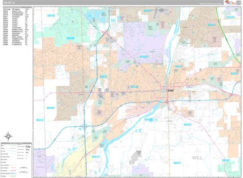Joliet Illinois Wall Map Premium Style By Marketmaps Mapsales