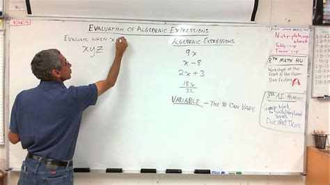 7th Grade Evaluation Of Algebraic Expressions 9 28 12 Youtube