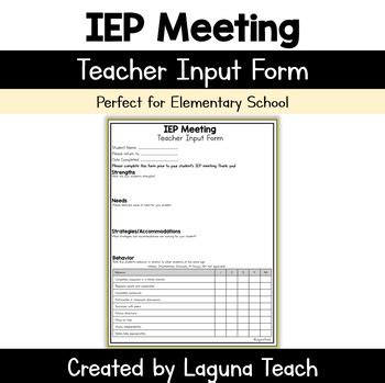 IEP Teacher Input Form Questionnaire For Elementary IEP Meeting Special Ed