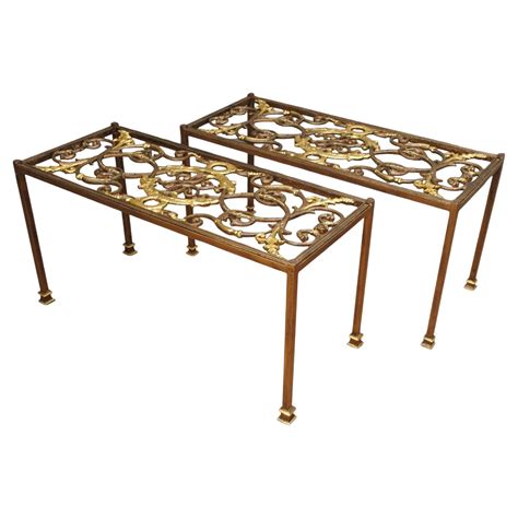 Pair Of 19th Century French Gilt Cast Iron Coffee Tables For Sale at