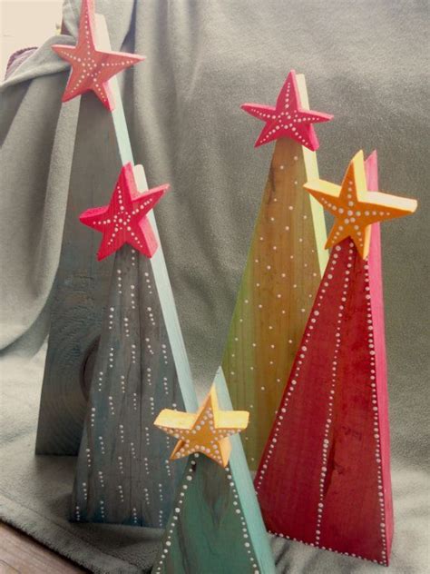 Primitive Wooden Christmas Trees With Stars The Trees Are Made From