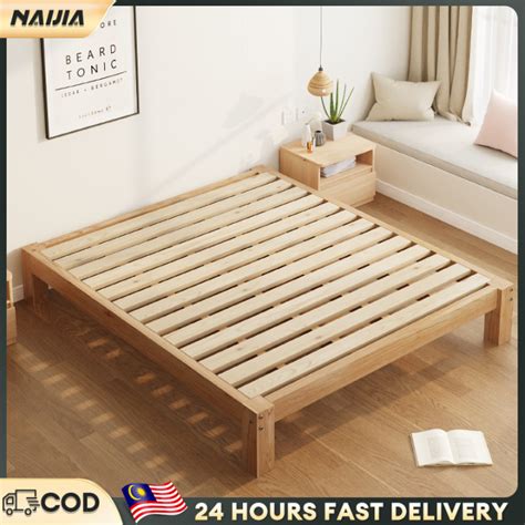 Naijia Solid Wood Bed Frame Without Headboard Katil Kayu 120150180cm