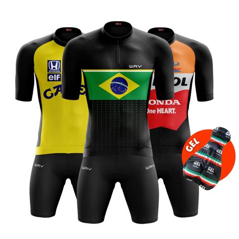 Kit Conjunto Ciclismo Gel Masculino Camisa Bermuda Short Camiseta Roupa ...