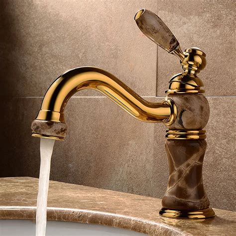 DHL Vintage Style Antique Faucet Gold Finish Bathroom Hot Cold Mixer Faucet 360 Swivel Single
