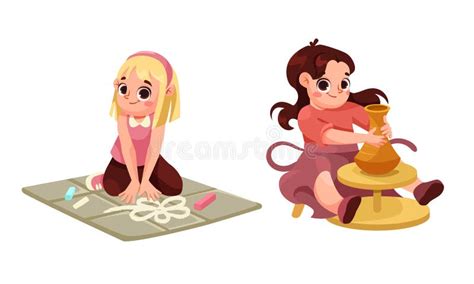 Creative Crafts Young Girls Engaged in Arts and Pottery Activities for ...