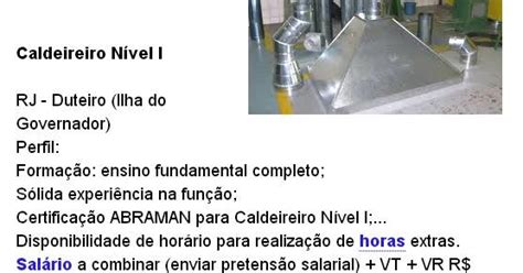 Salário De Caldeireiro Nível 1 - Emprego Offshore e Onshore: Vaga de Caldereiro Nível I
