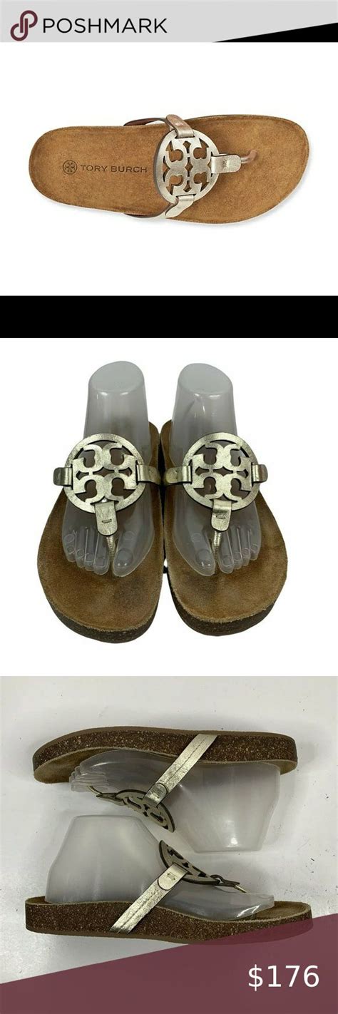 Tory Burch Miller Cloud Gold Metallic Leather Thong Slides Sandals