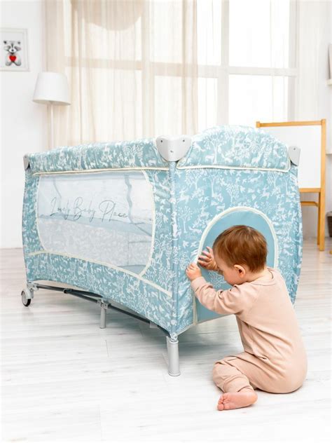 Манеж-кровать Amarobaby HAPPY PLACE (Forest) прямоугольный, голубой ...