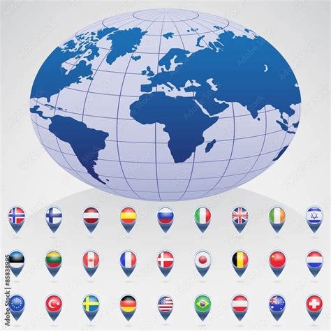 World globe with flags of different countries. Vector illustration. Stock Vector | Adobe Stock