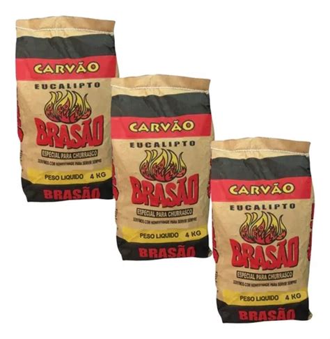 Kit 3 Carvão 4 Kg Vegetal Churrasco Eucalipto 100 Ecologico